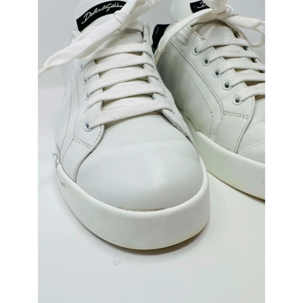 Dolce & Gabbana Portofino Logo Leather Sneakers White Black Men's 9 CS1600 Luxe